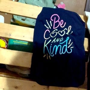 Be cool and kind kids  tank top size 12, navy blue and rainbow print